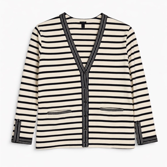J. Crew Sweaters - 🖤🤍 J.Crew Navy & Ivory Striped Button-Front Cardigan Sweater | Medium